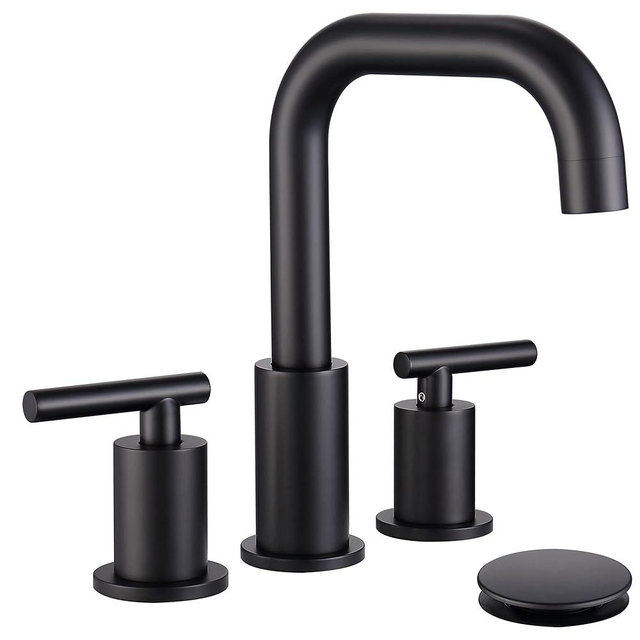 ChiLDano Widespread Bathroom Faucet Matte Black, 8 inch 2 Handles 3 Hole Black Bathroom Faucet with Pop Up Drain Assembly and Water Faucet Supply Hose, Black Bathroom Faucets for Sink 3 Hole CH3166BK