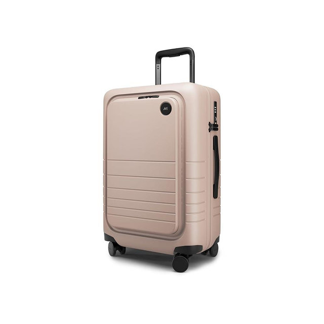 Monos Carry-On Pro Luggage, 22" Hardside Polycarbonate Spinner Suitcase with 16" Laptop Pocket, Airline Approved, TSA Lock, 22x14x9, Rolling Travel Bag | Rose Quartz, Pink