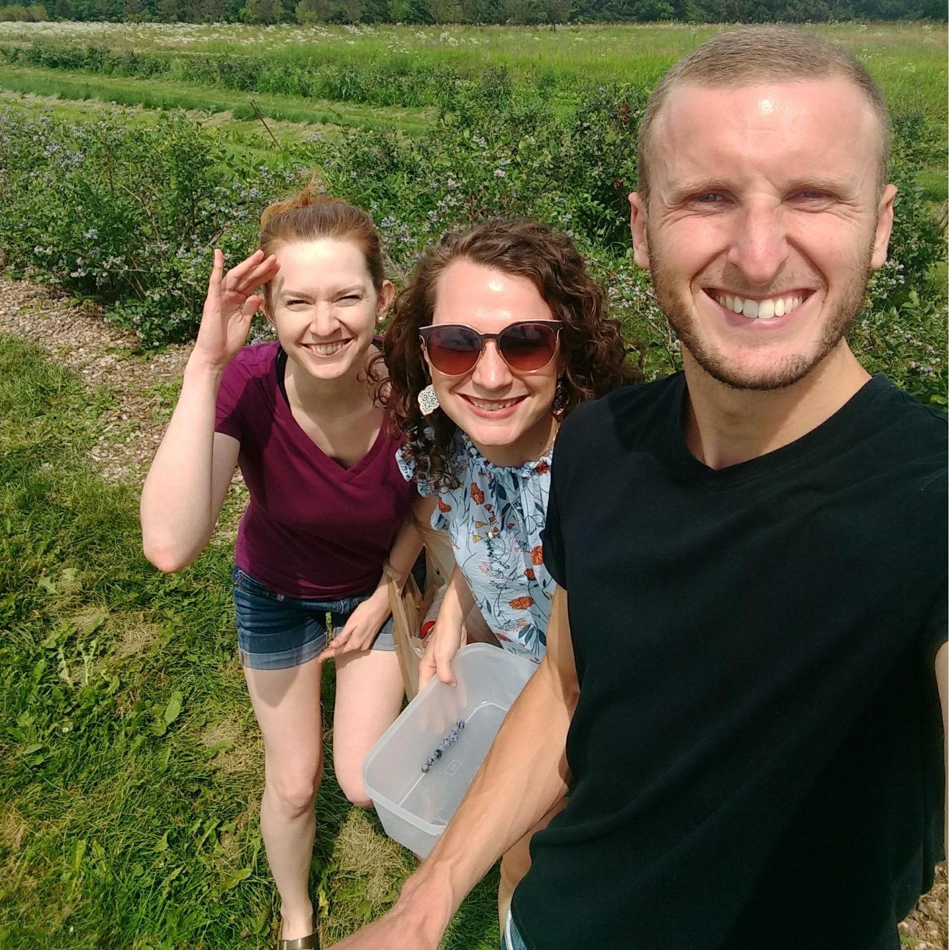 Blueberry picking with Melanie's sister at Melanie's aunt and uncle's farm
