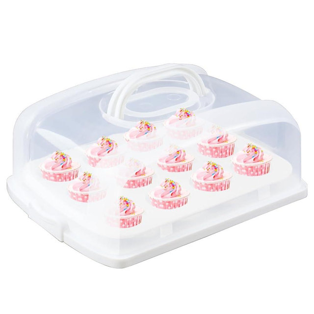 FEOOWV 2in1 Cupcake Carrier and Cake Keeper with Lid, Rectangle Pie Carrier,Large Portable Storage Container for Storing 12 Cupcakes or 1 Large Cake (White)