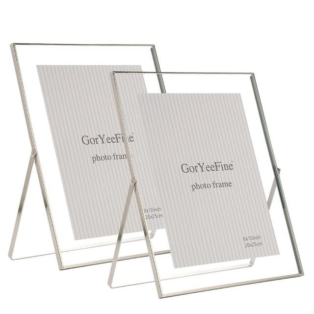 Silver 8x10'' Floating Frame Set of 2, For Photo Sizes ( 4x6'' 5x7'',6x8'' upto 8x10''), Metal Lace Edge Frames for Tabletop/Shelf Photo Frame, Classy Gift Choice for Wedding, Thanksgiving,