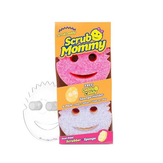 Scrub Daddy Scrub Mommy 6ct + Daddy Caddy - Scratch-Free Multipurpose Dish Sponge + Sponge Holder - BPA Free & Made with Polymer Foam - Stain & Odor Resistant Kitchen Sponge