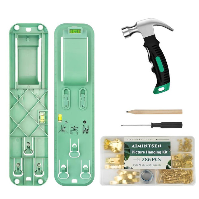 Picture Hanging Kit,Picture Hangers,Wall Hanging kit,Picture Frame Hanger Tool 290 Pieces Heavy Duty Photo Hanger Accessories with Picture Hanging Wire, Hooks, Nails ，Hammer and Wall Hanger Level
