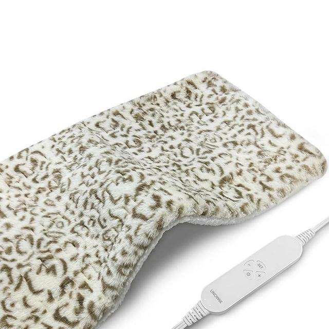 UNOWIX Full Weighted Heating Pad - Plush 2.3LB Hot Heated Pad for Back Pain Relieve, 12 Heating Levels, 8 Timer Settings, Holiday Gifts for Women Men Mom Dad (Leopard Print, 12''×24'' BWB)
