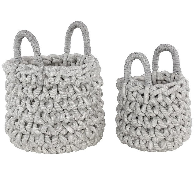 CosmoLiving by Cosmopolitan Fabric Round Storage Basket with Handles, Set of 2 17", 12"H, Gray