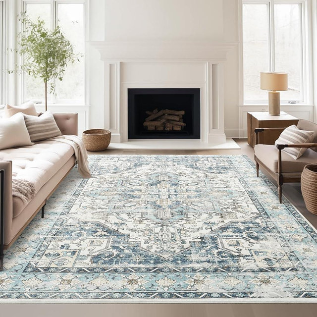 zesthome 8x10 Area Rugs-Washable Rug for Living Room, Non-Slip Backing Rugs, Stain Resistant 8x10 Rug for Bedroom, Ultra-Thin Low Pile Rugs, Vintage Large Home Decor Rug