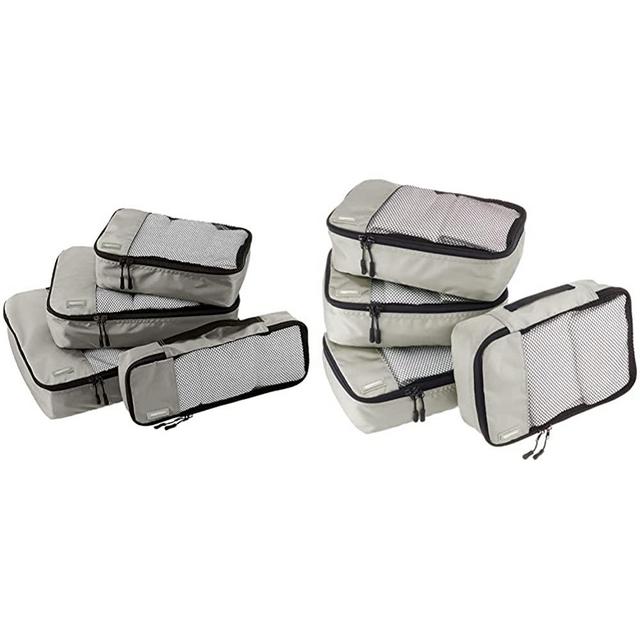 Amazon Basics 4 Piece Packing Travel Organizer Cubes Set, Grey & Small Packing Travel Organizer Cubes Set, Gray - 4-Piece Set