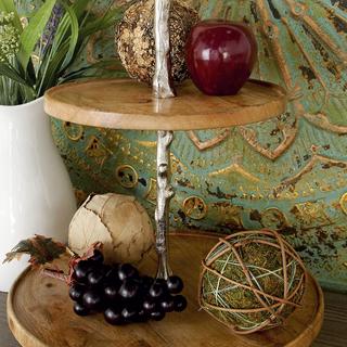 Natural Wood 2-Tier Tray Stand