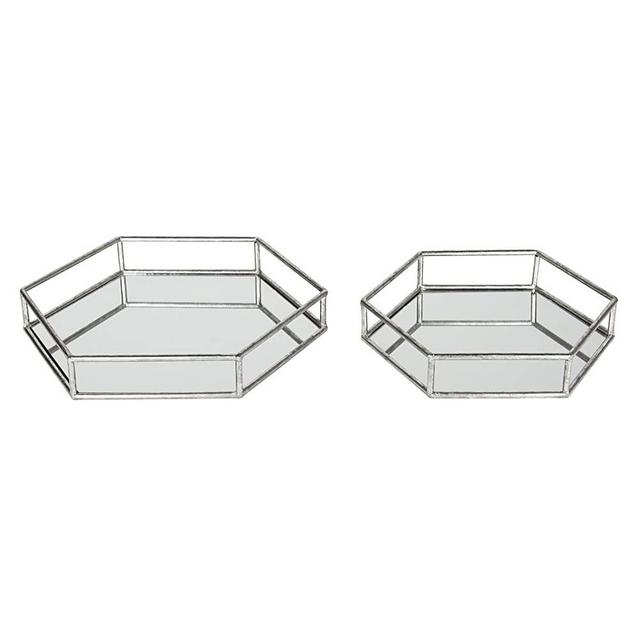 Kate and Laurel Felicia Nesting Metal Mirrored Decorative Accent Trays, Silver