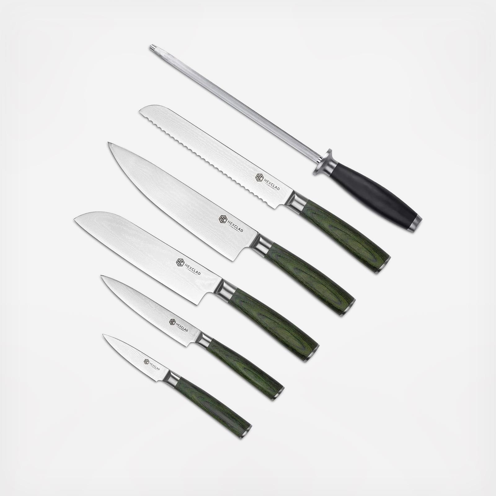 HexClad Hybrid Cookware, Damascus Stainless Steel 6-Piece Knife