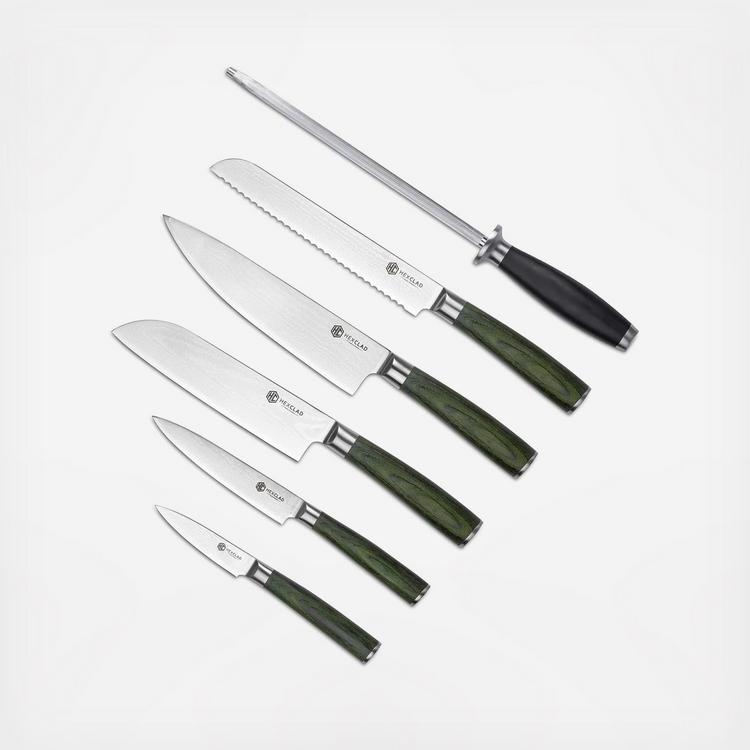 HexClad Hybrid Cookware, Damascus Stainless Steel 6-Piece Knife
