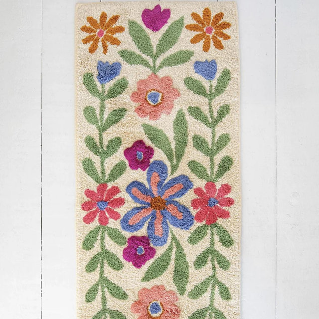 Tufted Runner Bath Mat - Cream Floral Vines