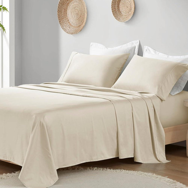 Madison Park Organic Cotton Sheet Soft & Breathable 300TC Cotton Sheets, Elastic Deep Pocket Sheet Set Fits Up to 18" Mattress, All Seasons, Lightweight, 100% Cotton Bed Sheets, King Taupe 4 Piece