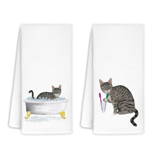 Jvpke Funny cat Towel for Bathroom Set of 2 - Cat Decor, cat Funny Hand Towels for Bathroom Kitchen, Cat Towels for Cat Lovers, Cat Bathroom Decor, cat Gifts for Women cat Lovers, 16x24 in