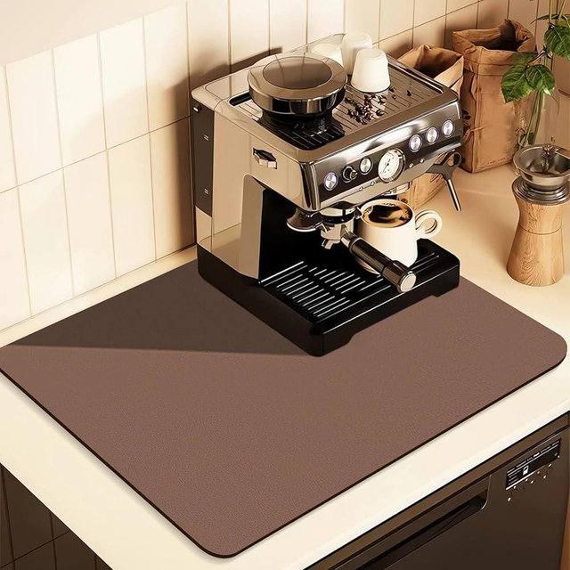 Coffee Mat for Countertops ,Coffee Bar Accessories Fit Under Coffee Maker Espresso Machine, Absorbent Hide Stain Rubber Mat for Countertop ,Dish Drying Mat for Kitchen Counter (Brown, 17"x31.5")