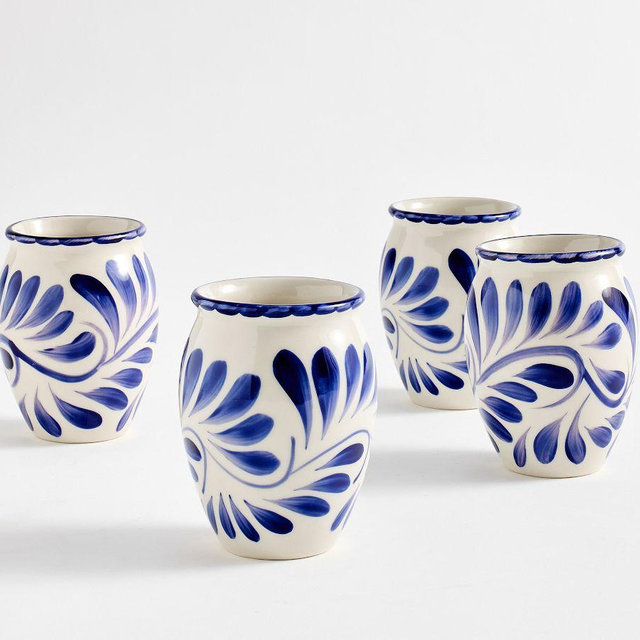 Puebla Cantarito Jar, Set of 4 - Blue/White
