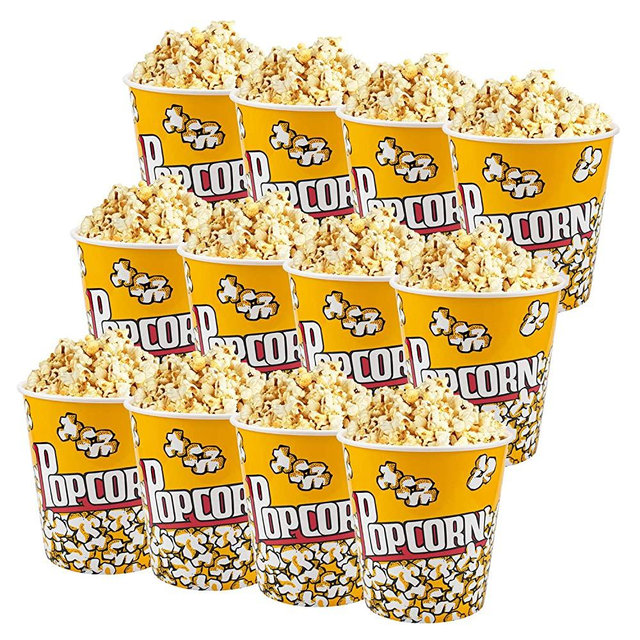 Tebery 12 Pack Plastic Popcorn Containers Reusable Popcorn Bucket Tub for Movie Night - 7 x 7 Inches