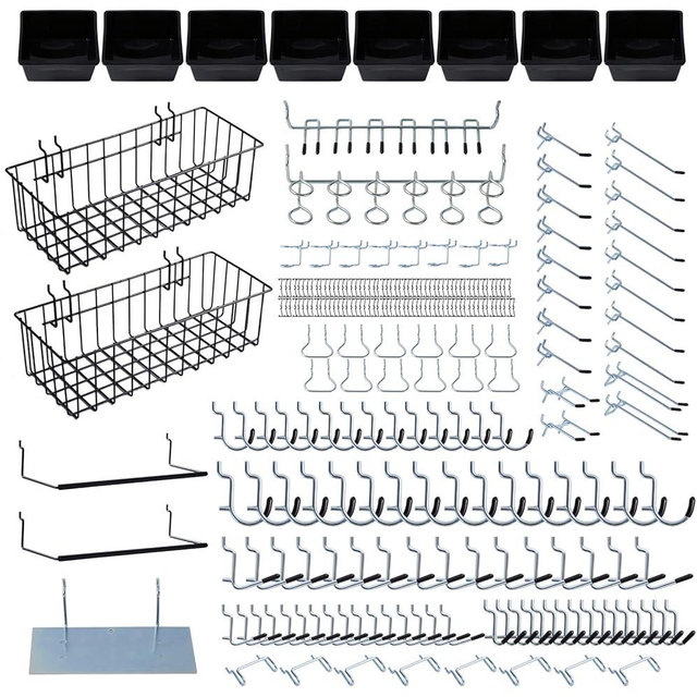 Daanxw 246PCS Pegboard Accessories Organizer Kit,Includes Pegboard Hooks,Bins,Baskets,Paper Towel Holder;Suitable for 1/8 and 1/4 Pegboard,Can be Used for Hanging Tools,Garage Storage,etc. (Black)