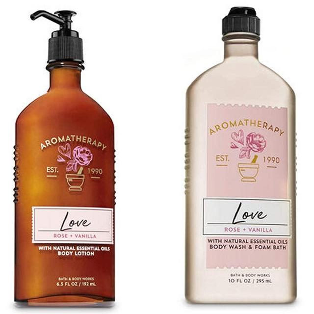 BATH AND BODY WORKS Aromatherapy LOVE - ROSE & VANILLA Duo Body Lotion and Body Wash Full Size
