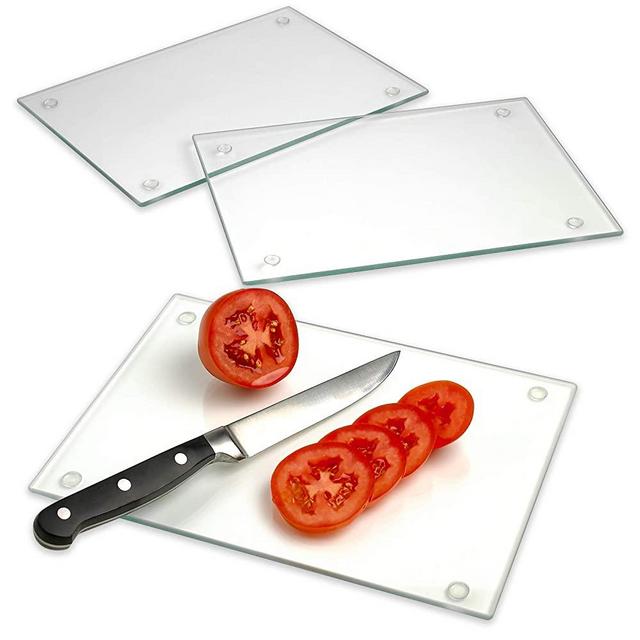 Tempered Glass Cutting Board – Long Lasting Clear Glass – Scratch Resistant, Heat Resistant, Shatter Resistant, Dishwasher Safe. (3 Rectangle 10x7")