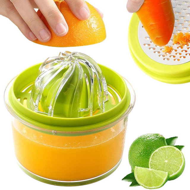 Manual Juicer Multifunctional Hand Juicer, Lemon Lime Squeezer with Built-in Measuring Cup and Grater, Manual Hand Squeezer Citrus Lemon Orange Juicer-16OZ, Green