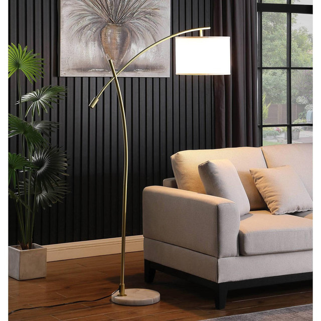 65" Oscar Pendulum Style on Marble Base Metal Floor Lamp White - Ore International: Adjustable, Task Lighting