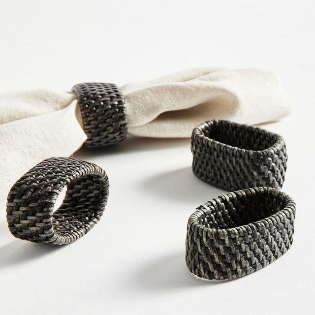 Tava Rattan Oval Napkin Rings, Set of 4 - Black