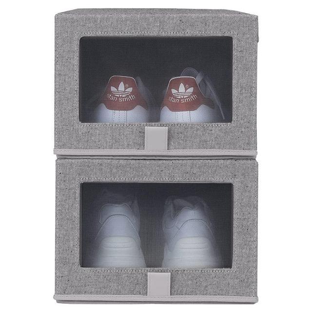 StorageWorks Shoe Box Storage Container with Clear Window, Hinged lid, Magnetic, Cotton Fabric, Shoe Box Organizer for Bedroom, Hallway, Entryway, Closets, Jumbo, Gray, 2 Pack
