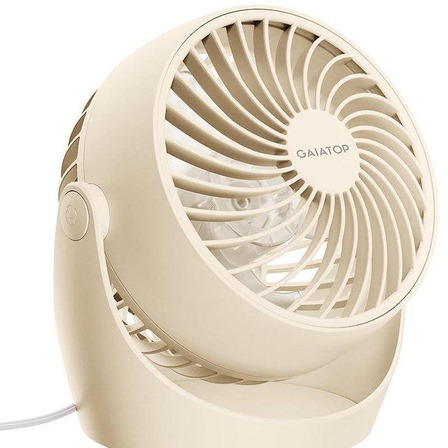 Gaiatop Desk Fan, 5-Inch Portable Electric Table Desktop Air Circulator Fans, Small but Powerful with 3 Speed 360° Adjustable Tilt for Cooling Home Dorm Office Bedroom Bathroom Kitchen, Beige