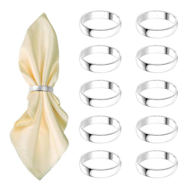 Silvery Napkin Rings-10 Pcs Stainless Steel Napkin Rings,Metal Napkin Ring for Table Settings Wedding Christmas Party Dinner Table