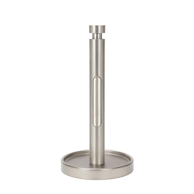 Ivilon Countertop Paper Towel Holder - Weighted Heavy Duty Steel Stand with Non-Slip Base for a Steady One-Handed One Sheet Tear - Fits All Rolls - Brushed Nickel