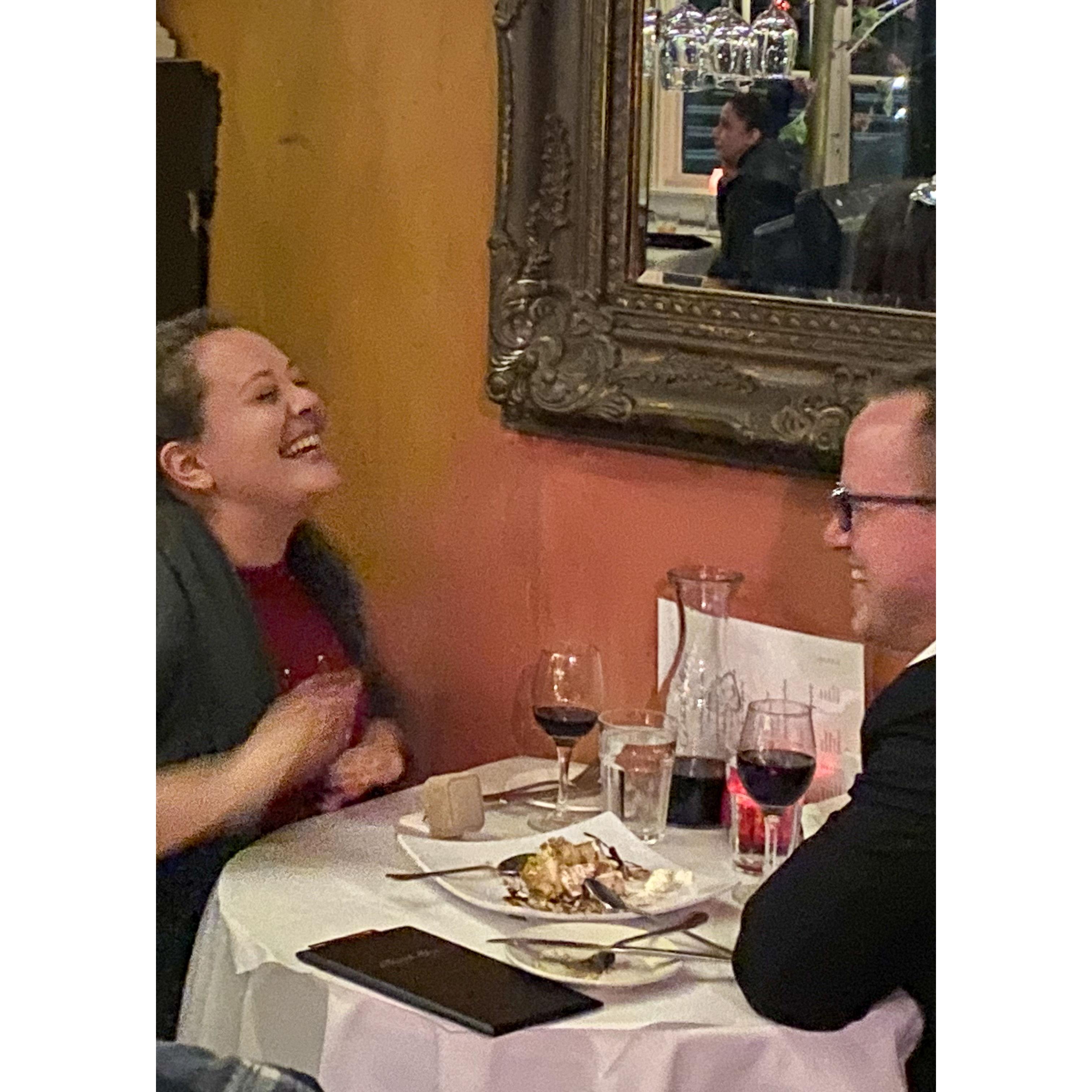 Simon proposing at the restaurant we had our first "nice" date