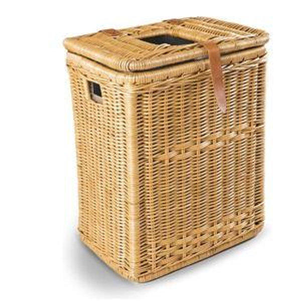 Wicker Trash Basket with Metal Liner, Sandstone