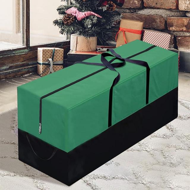Christmas Tree Storage Bag, Fits Up 10 Ft Tall Artificial Trees-Heavy Duty Holiday Storage Box with Durable Reinforced Handles & Zipper & Transparent Pocket- 600D Oxford Tree Storage Container, Green
