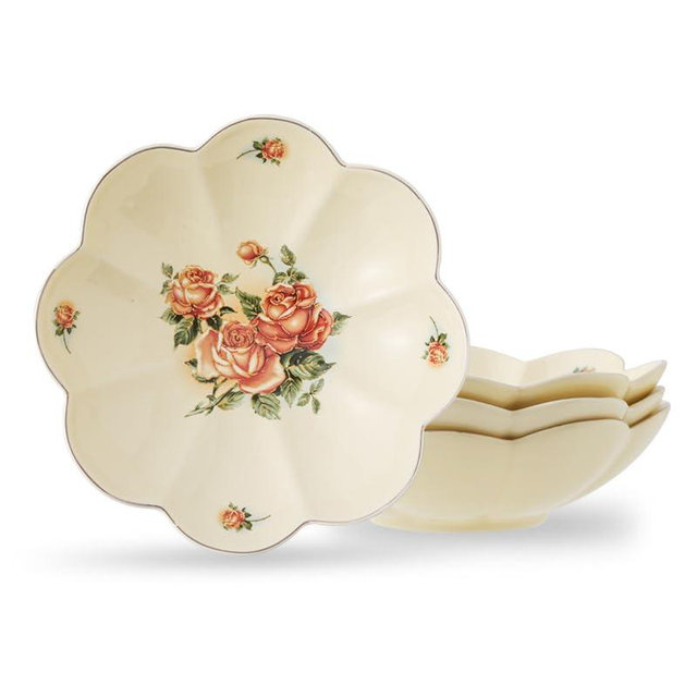 Biyread 8 Inch Farmhouse Dinner Plates Set of 4 – Floral Design Deep Salad Plates & Multipurpose Bowls, Appetizer Dishes,Durable Porcelain for Everyday Meals, Entertaining (8-inch)