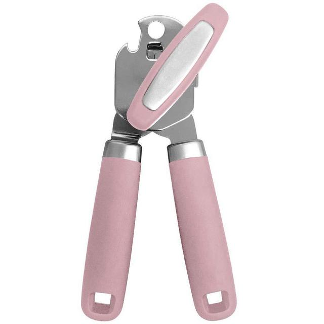 Gorilla Grip Premium Manual Can Opener, Handheld Comfortable Grip, Oversized Easy Turn Knob, Smooth Edges, Hangs for Convenient Storage, Built in Bottle Opener, Blades Easily Open Tin Cans, Pink