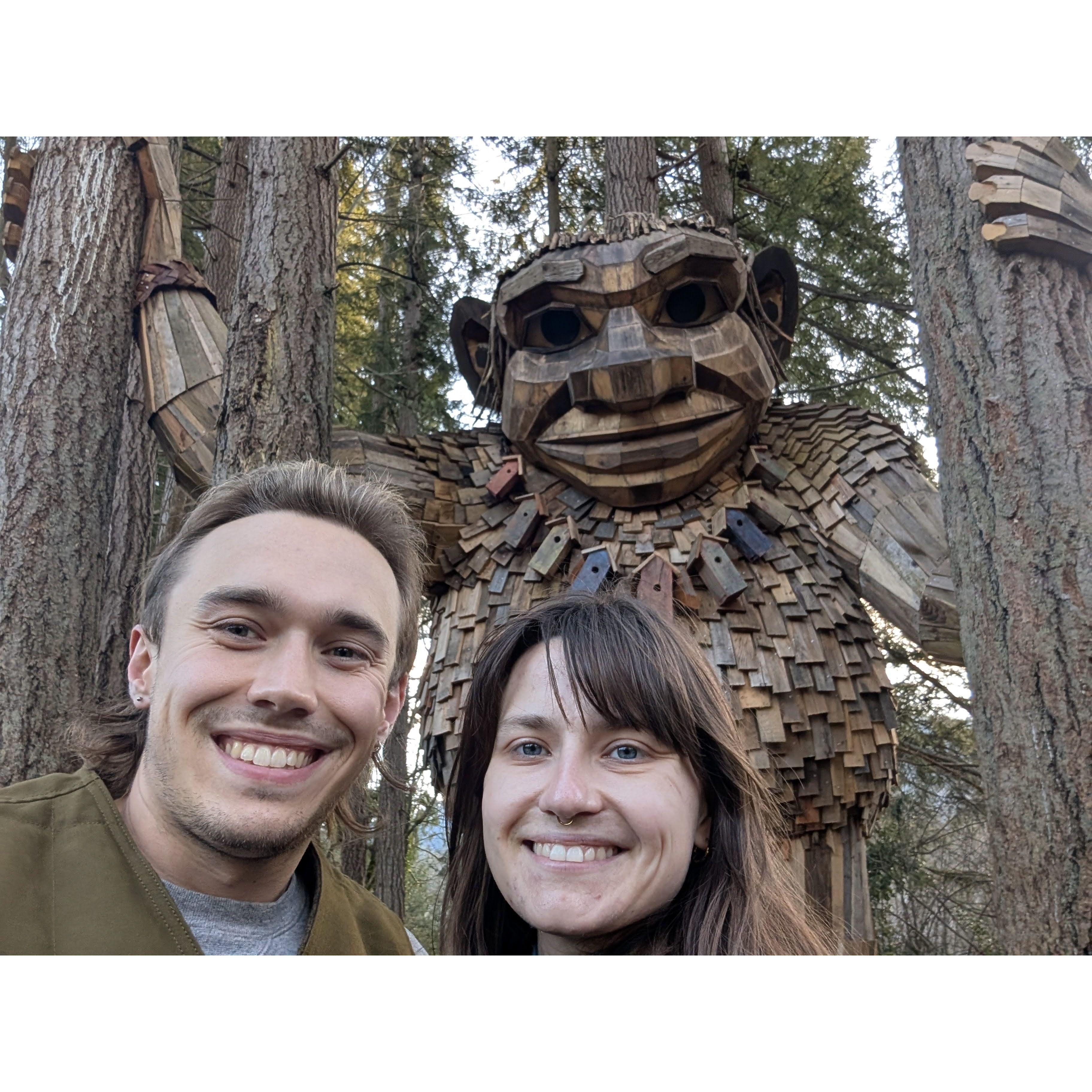 visiting the troll Jakob Two Trees near our apartment in Issaquah