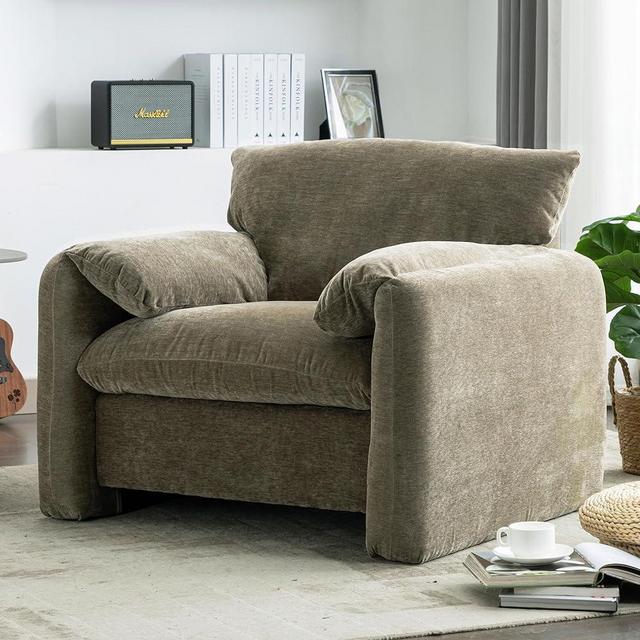 Modern Style Chenille Oversized Armchair Accent Chair Single Sofa Lounge Chair 38.6'' W for Living Room, Bedroom, Matcha Green