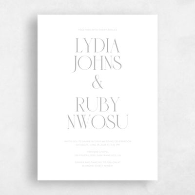 Metallic Silver, Grey Wedding Invitation - Amberley Portrait Letterpress