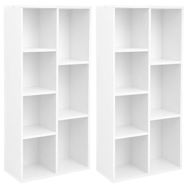 VASAGLE Set of 2 Bookcases, Bookshelves, 7 Compartments, Freestanding Shelves and Cube Organizers, Display Shelves for Small Spaces, for Living Room, Bedroom, and Home Office, Cloud White ULBC27WT-2