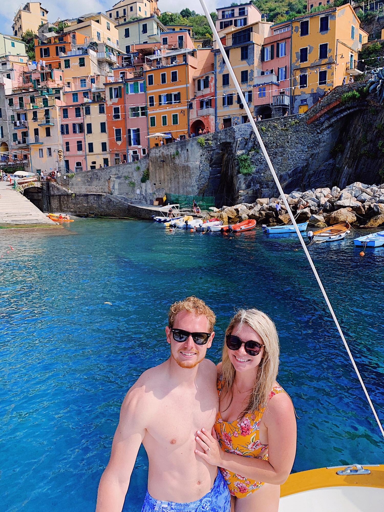Boating on the Mediterranean sea off Cinque Terre, Italy.