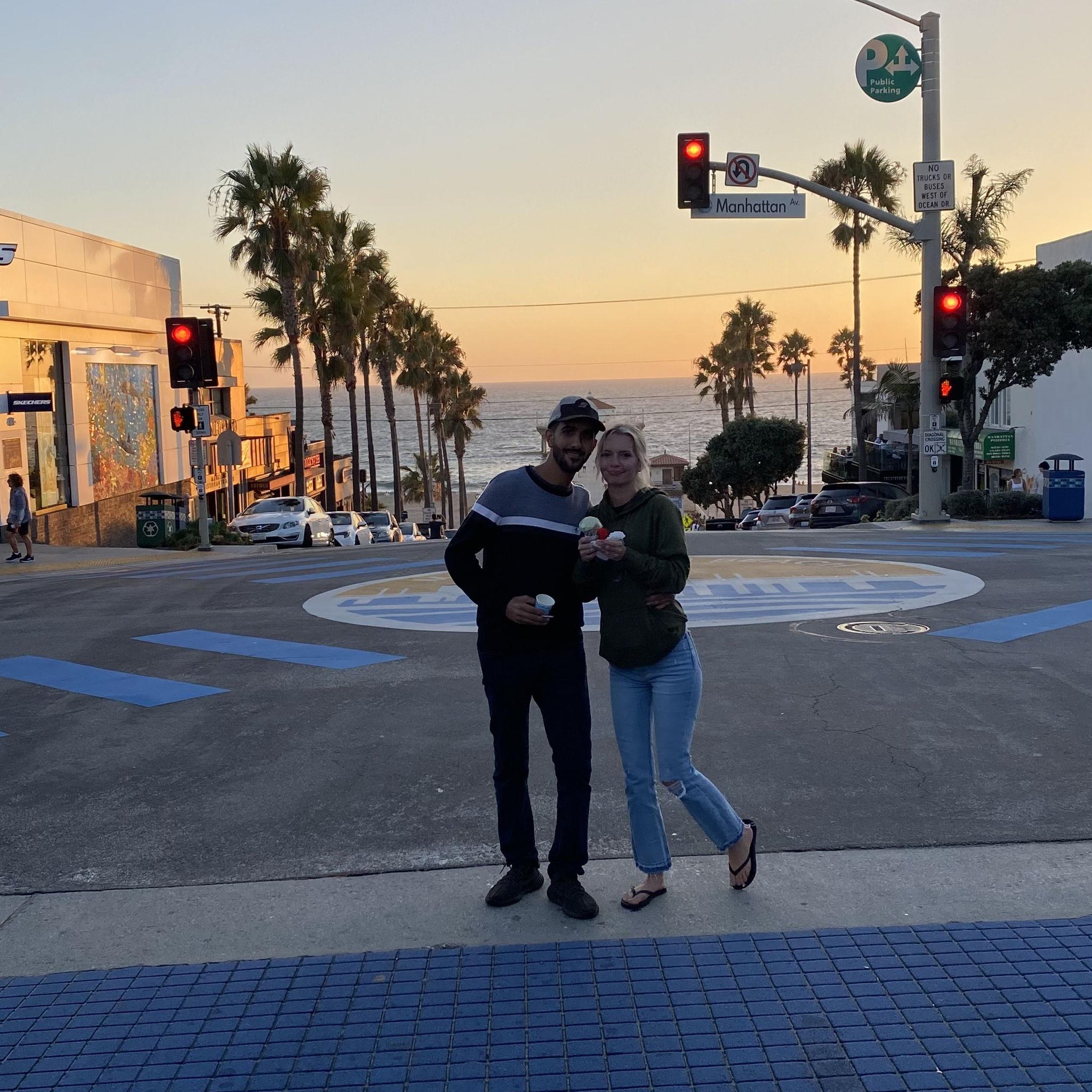 enjoying ice cream in California by the beach