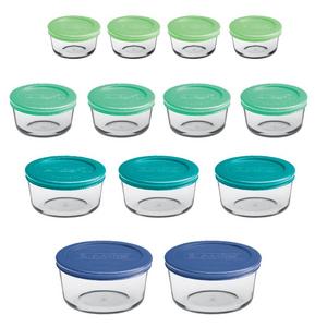 Anchor Hocking 12895ECOM Classic Glass Food Storage Containers with Lids, Mixed Blue, 26-Piece Set