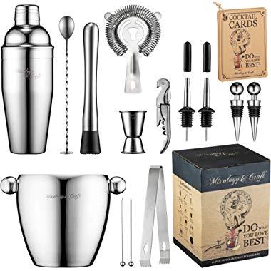 NutriChef Mixology Bartender Cocktail Shaker Set 15 & 30 oz Stainless Steel Mix  Drink Shaker Kit 