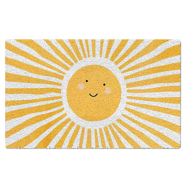 FWSFD Smiling Sun Boho Door Mat, Retro Yellow Sunshine Doormat Non-Slip for Porch Indoor Outside Entrance Entryway, Boho Welcome Mat Front Door, 17x30 Inch