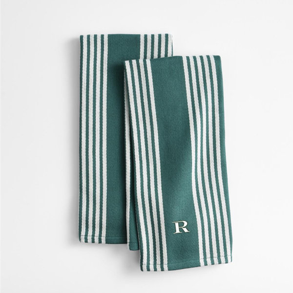 Personalized Cuisine Green with White Stripe Organic Cotton Kitchen Towels, Set of 2