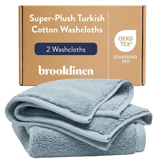 Brooklinen Super-Plush 100% Turkish Cotton Washcloths - Set of 2-770 GSM, Highly Absorbent, Machine Washable, Perfect for Home & Bathroom (13" x 13", Storm Blue)