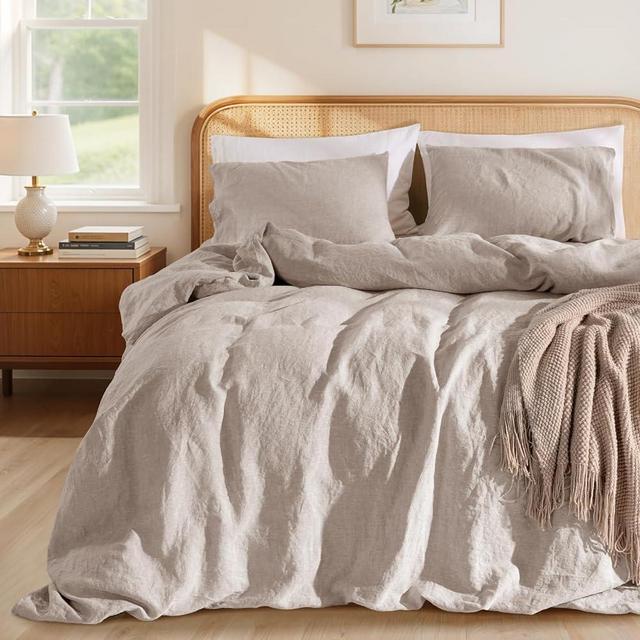 LBRO2M 100% France Linen Duvet Cover Set Queen Size 3 Pcs Natural Flax Comforter Cover with Zipper Closure 2 Pillowcase Breathable Duvet Cover (Linen Queen)