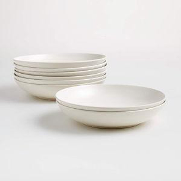 Craft Linen Cream Stoneware Low Bowls, Set of 8 Crate & Barrel