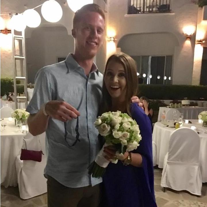 Caught the bouquet and garter at Honor and Dale's wedding!
